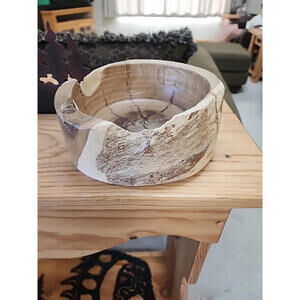 Artisan Hand-Turned Natural Center Oak Wood Bowl Edge 7.5 X 3 H